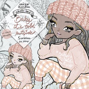 Winter Mode Mädchen Clipart, Nikolleland Lifestyle Sticker, feminine Illustration Sublimation Druck auf Anfrage Grafiken