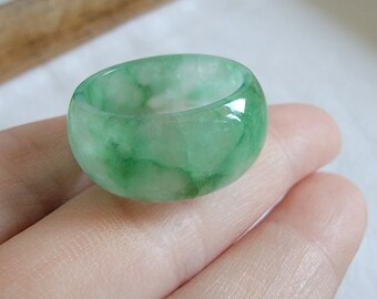 Vintage Type A Jade 100% Natural Abacus Ring Apple Green Flora Icy ( Burmese Jade), US size 9