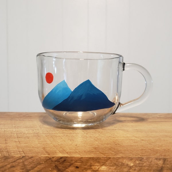 Rocky Mountains, Glass Mug, Glass Soup Bowl, Wanderlust Gift, Blue, Mountain Decor, Gift for Her, Gift for Him, Tea Gift, Coffee Gift, Soup