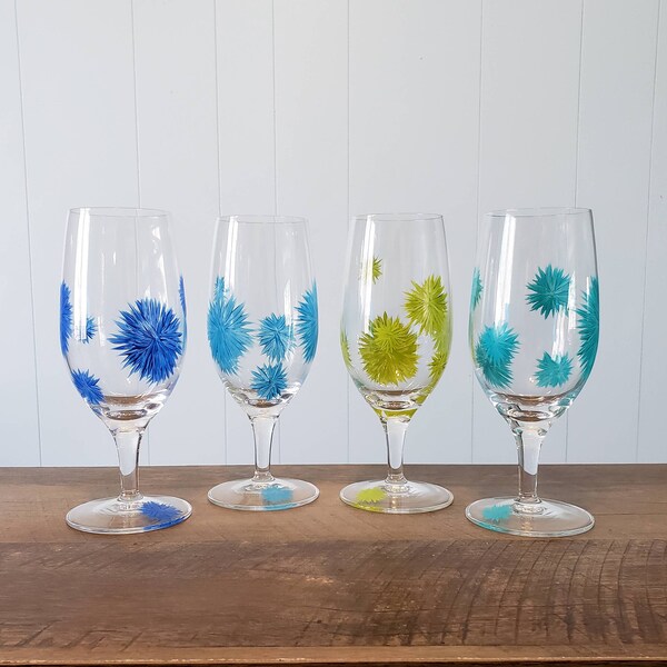 Goblet Wine Glasses (set of 4) Green Blue Turquoise Teal, Gift for Her, Wine Gift, Wine Set, Housewarming, Bridesmaid Gift, Wine Lover