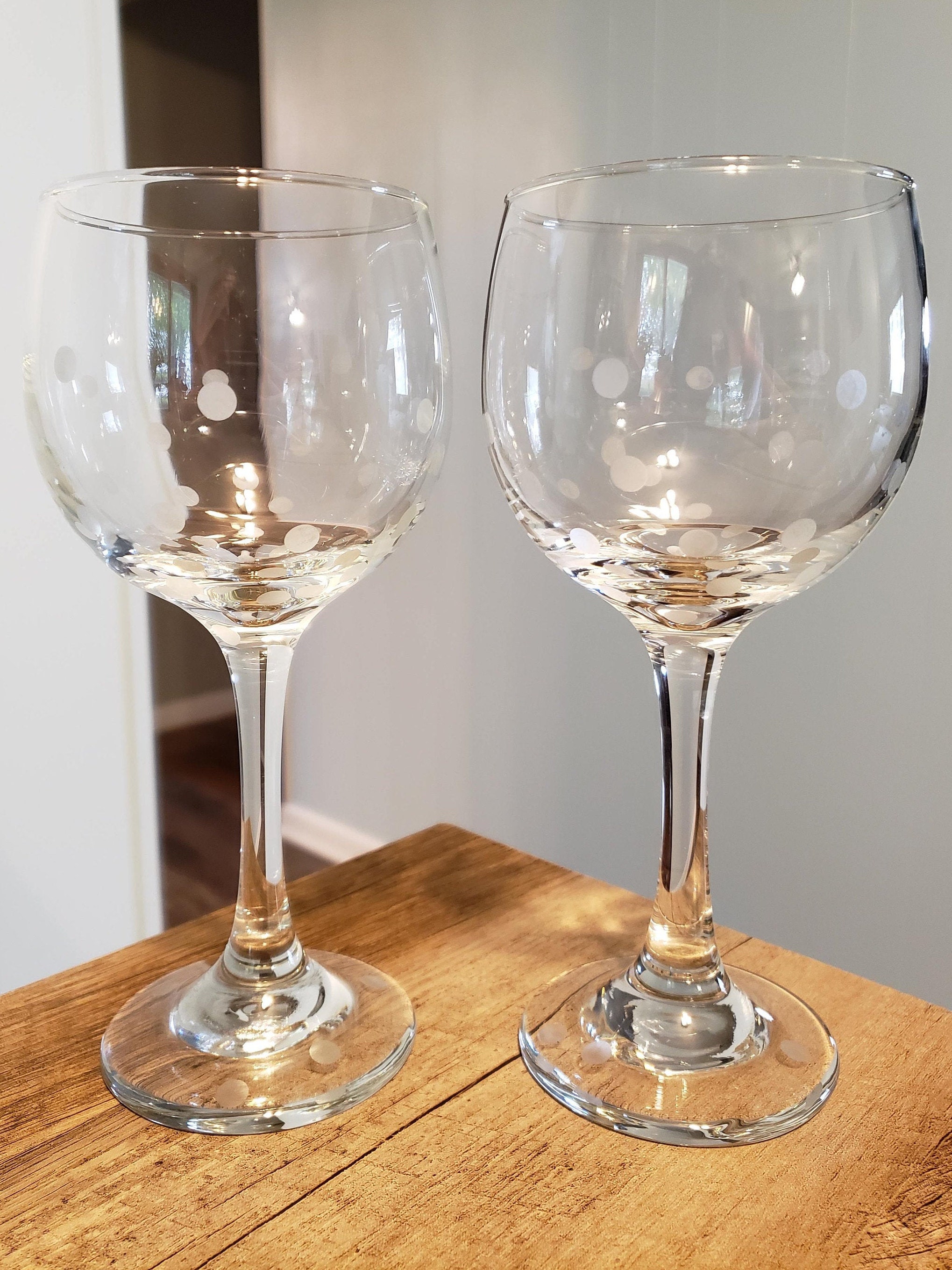 Etched Polka Dot Wine Glasses set of 2 Gift for Her Wine Etsy
