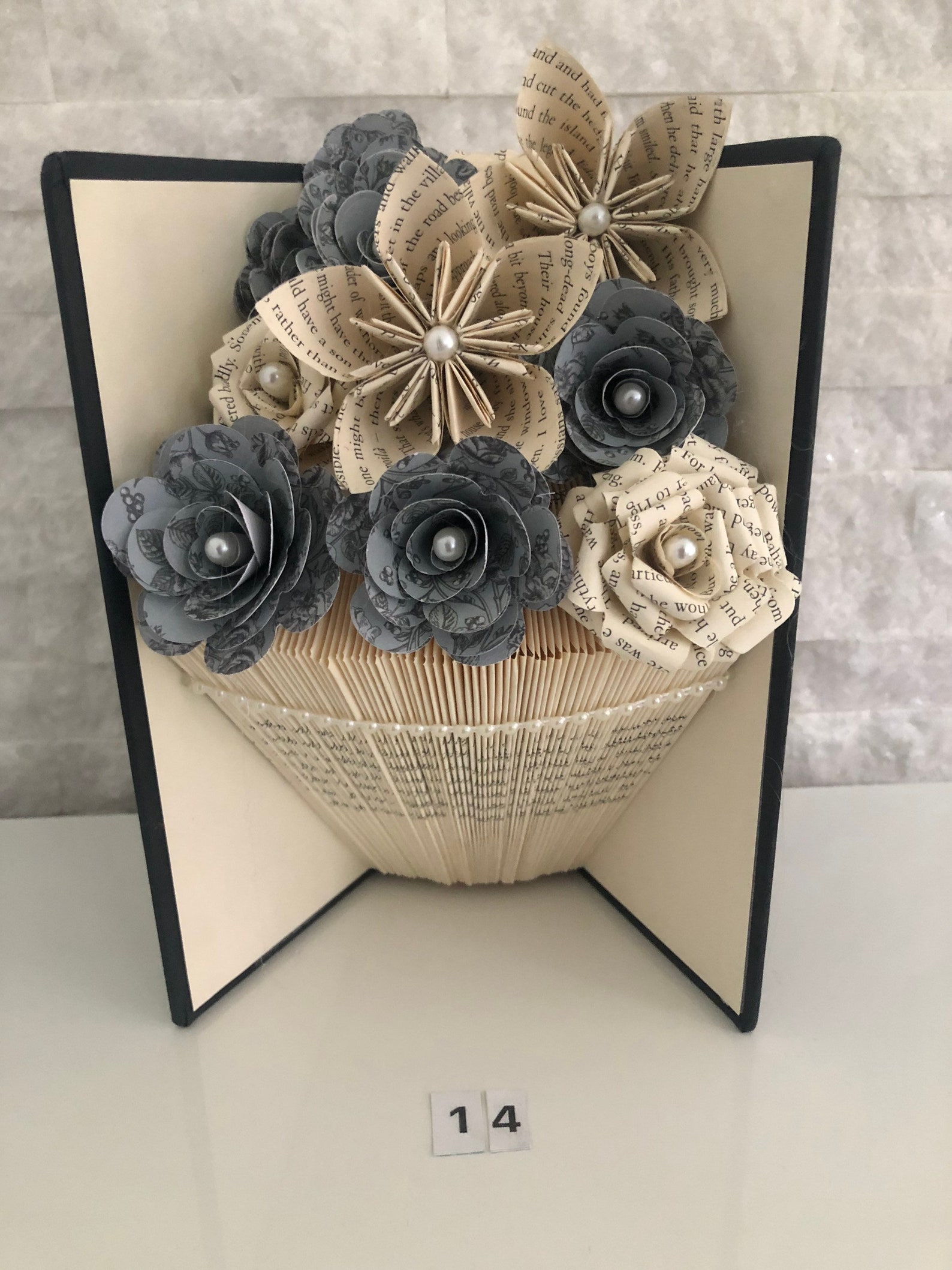 Folded book art vase shape with paper flowers Etsy