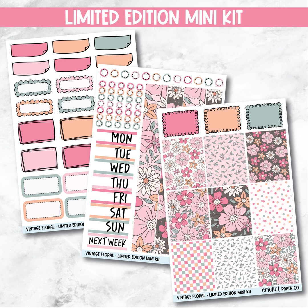 Planner Stickers Standard Mini Kit - Vintage Floral - Etsy