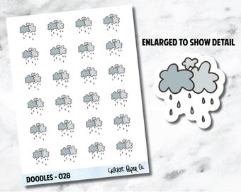 Rainy, Raining, Rain Clouds, Showers Weather Hand Drawn Doodles - 028