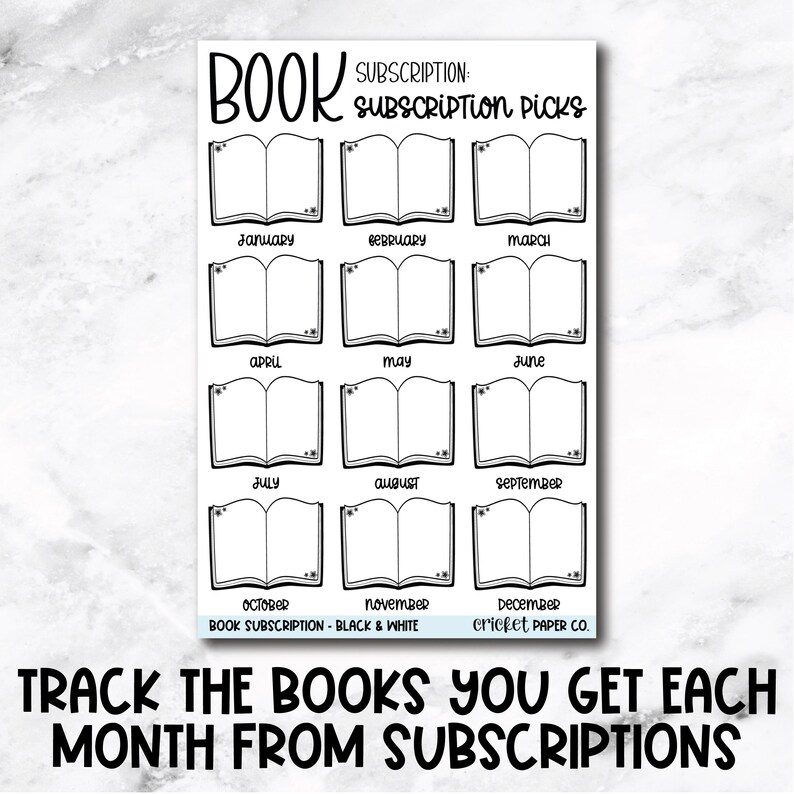 Book Subscription Tracker Book Journal Stickers - Black & White - Etsy