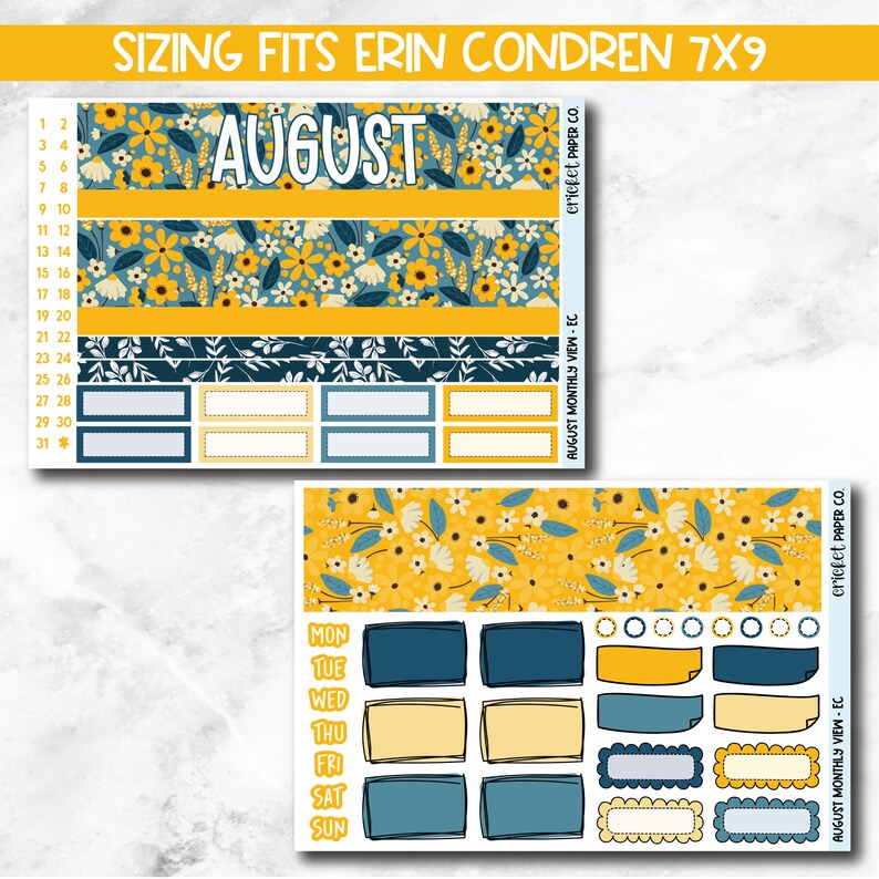 August Monthly View Planner Sticker Kit for 7x9 Planners - Etsy