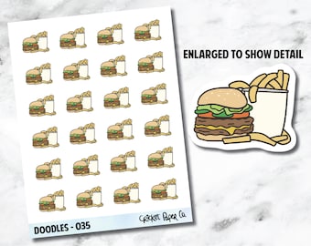 Cheeseburger, French Fries, Fast Food, Diner Hand Drawn Doodles - 035