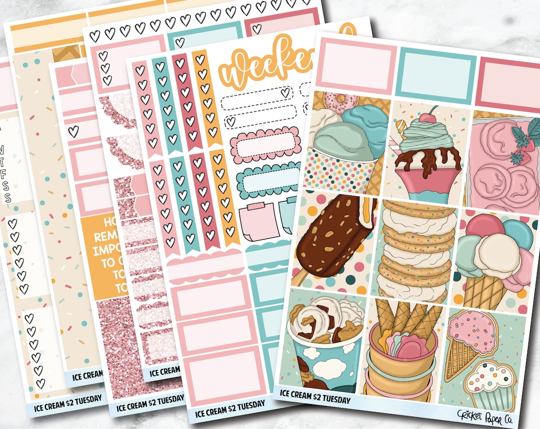 White Cream Sticker ICE CREAM Planner Stickers - Full Kit - Etsy