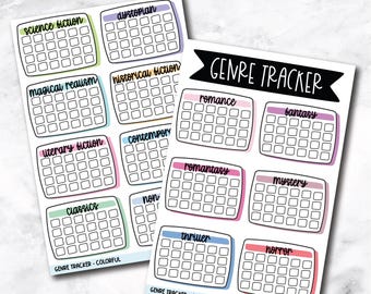 Book Genre Reading Tracker Book Journal Stickers - Colorful