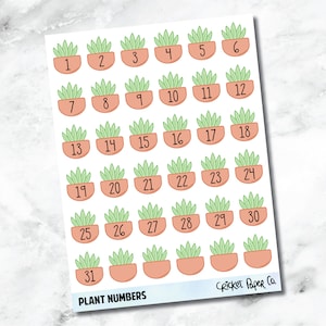 Decorative Date Number Planner Stickers - Plant