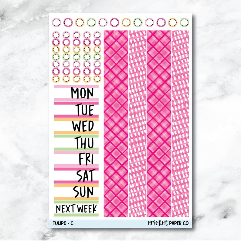 Tulips Date Cover and Washi Strip Journaling and Planner Stickers C image 1