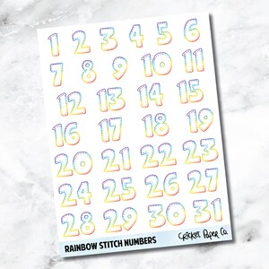 Decorative Date Number Planner Stickers - Rainbow Stitch