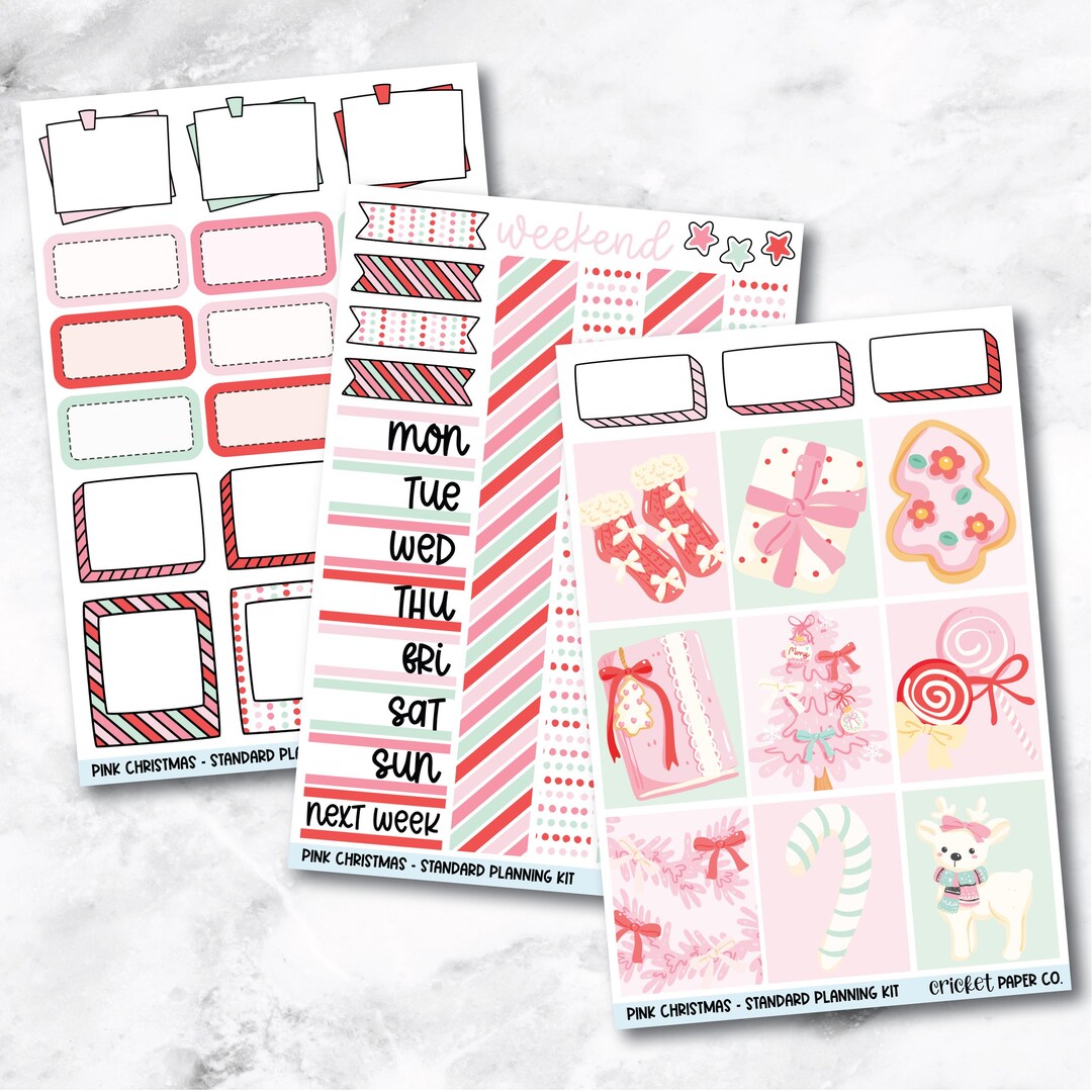 Planner Stickers Standard Mini Kit - Pink Christmas - Etsy