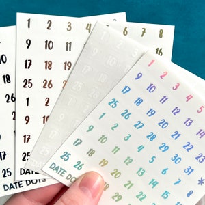 Foiled and White Date Dot Numbers Planner Stickers