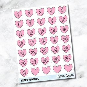 Decorative Date Number Planner Stickers - Heart
