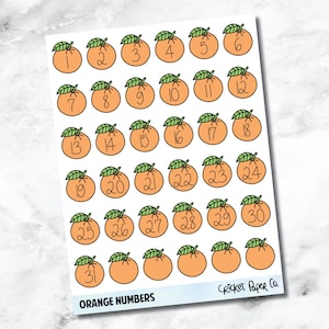Decorative Date Number Planner Stickers - Orange