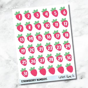 Decorative Date Number Planner Stickers - Strawberry
