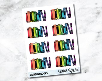 Reading and Bookish Planner Stickers - Rainbow Bookshelves