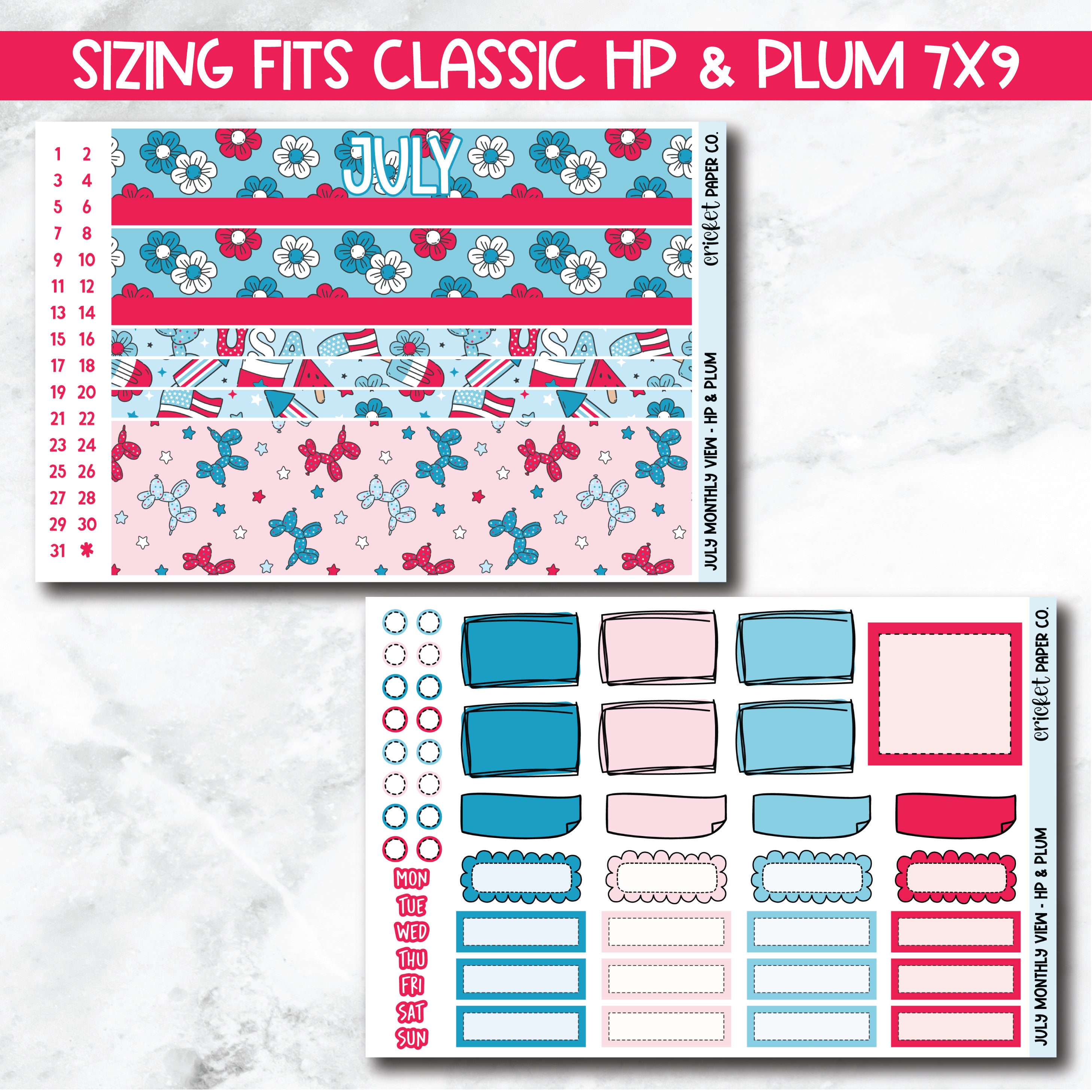 July Monthly View Planner Sticker Kit for 7x9 Planners - Etsy