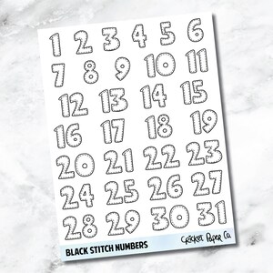 Decorative Date Number Planner Stickers - Black Stitch