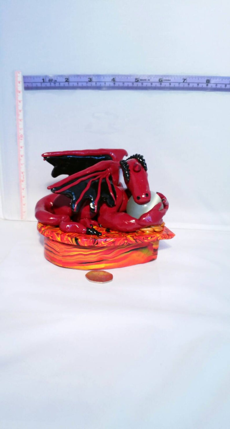 Fimo Box Gift Box Jewelry Box Storage Box Dragon Box Polymer Clay Box Keepsake Box Red Dragon Statue Dragon Ornament Trinket Box