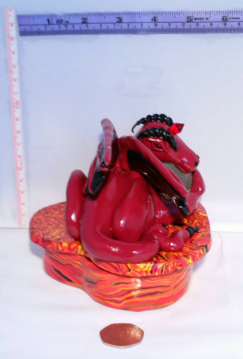 Fimo Box Gift Box Jewelry Box Storage Box Dragon Box Polymer Clay Box Keepsake Box Red Dragon Statue Dragon Ornament Trinket Box