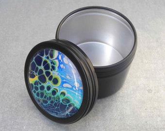 GIFTBOX black / fluid 09 - choice of motif - aluminum tin with screw lid for gifts, jewelry, creams + other small things
