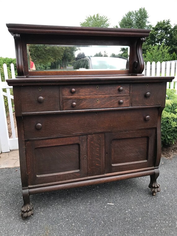 Sold Antique Tiger Oak Empire Buffet Sideboard Etsy