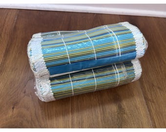 Vintage MCM 1960s Blue/Green Plastic Reed Cafe Valance Woolworth 52x9"