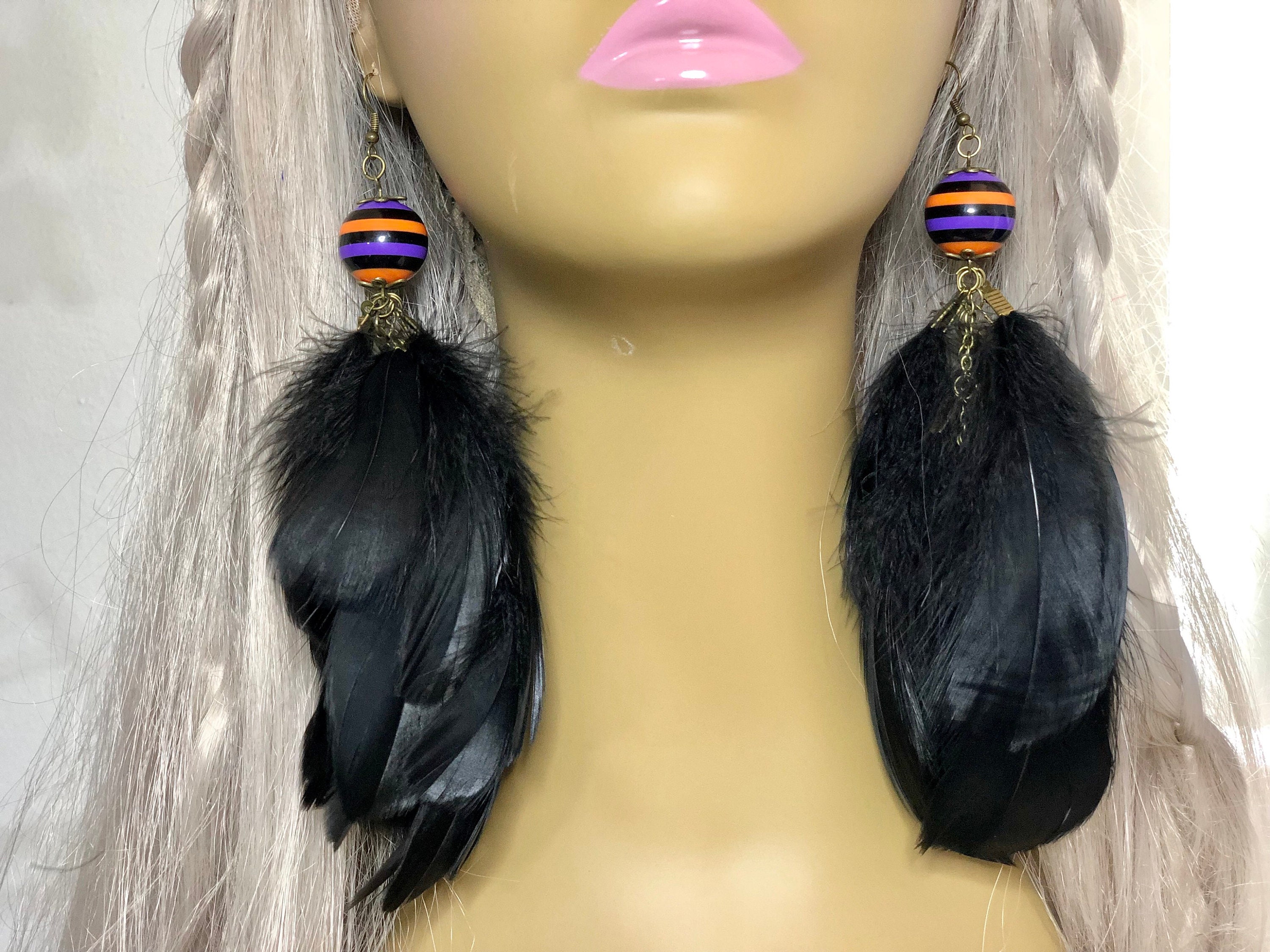 Orange  Halloween Feather Earrings