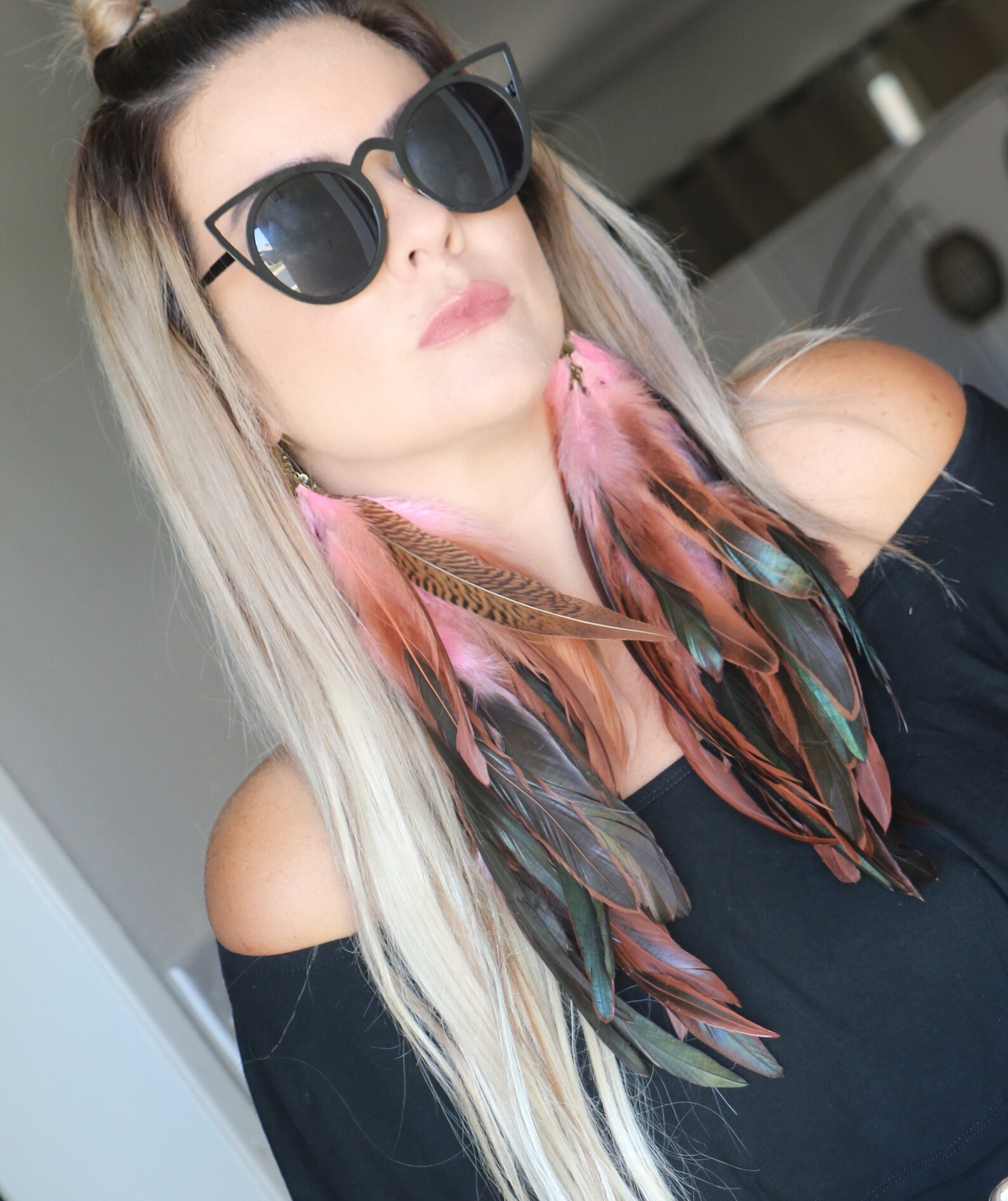 Light Pink Feather Earrings Baby Pink Earringslong Etsy