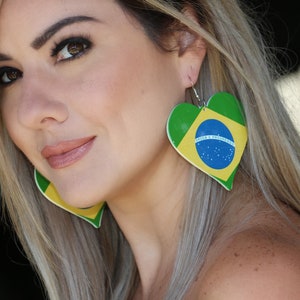 Brazil flag earrings, worldcup earrings, country earrings, Brazil earrings, summer earrings