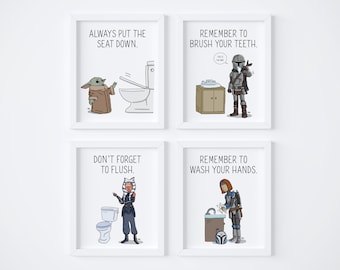 Star Wars Mandalorian Bathroom Rules Art, Set of 4 (Digital Download)