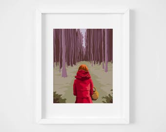 Little Red Riding Hood, Nursery Art, Illustration Print, Kids Room, Wall Decor, 8x10