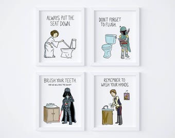 PRINTABLE Star Wars Kids Bathroom Rules, Wash your hands, set of 4, Instant Download, Bathroom Printable, Bathroom Art, Kids Art