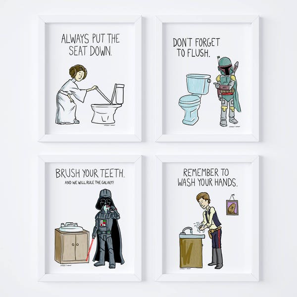 PRINTABLE Star Wars Kids Bathroom Rules, Wash your hands, set of 4, Instant Download, Bathroom Printable, Bathroom Art, Kids Art