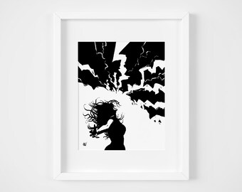 Woman Screaming Art Print, Illustration, Home Decor, Wall Art, 8x10, Black and White