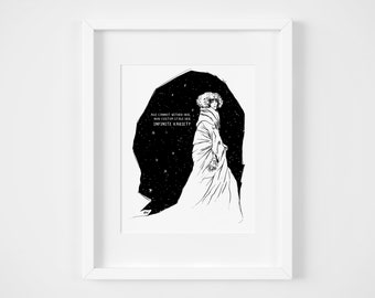 Marchesa Luisa Casati Art Print, Illustration, Home Decor, Wall Art, 8x10, Black and White, Shakespeare quote, Stars, Celestial