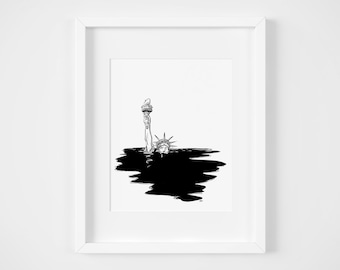 State of Liberty Art Print, Illustration, Home Decor, Wall Art, 8x10, Black and White