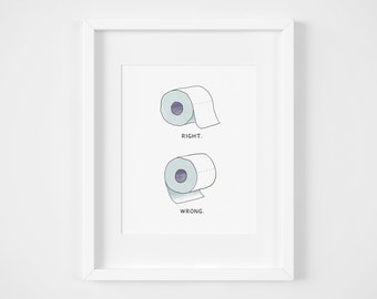 Funny Toilet Paper Placement Art Print, Bathroom Humor Decor