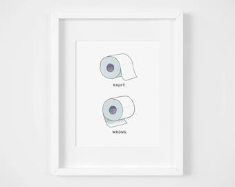 Funny Toilet Paper Right and Wrong Print, Bathroom Sign (Digital Download)