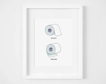 PRINTABLE Toilet Paper Right and Wrong Position, Bathroom Art, Bathroom Decor, Funny Home Decor, Funny Bathroom Sign, Instant Download