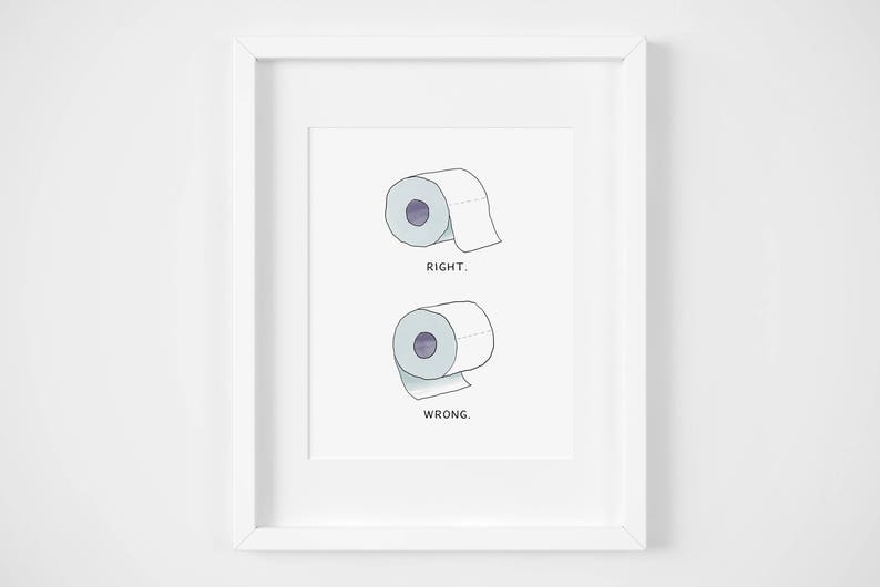 PRINTABLE Toilet Paper Right and Wrong Position, Bathroom Art, Bathroom Decor, Funny Home Decor