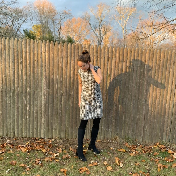 Metallic checkerboard shirt dress