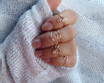 UE Silver Filled Midi Rings Set: Adjustable Wire Wrap Knuckle Rings  Unbridled Essence