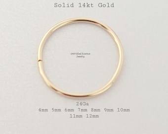 Solid 14kt Gold Continuous Hoop Nose Ring – Dainty 24 Gauge Piercing Jewelry