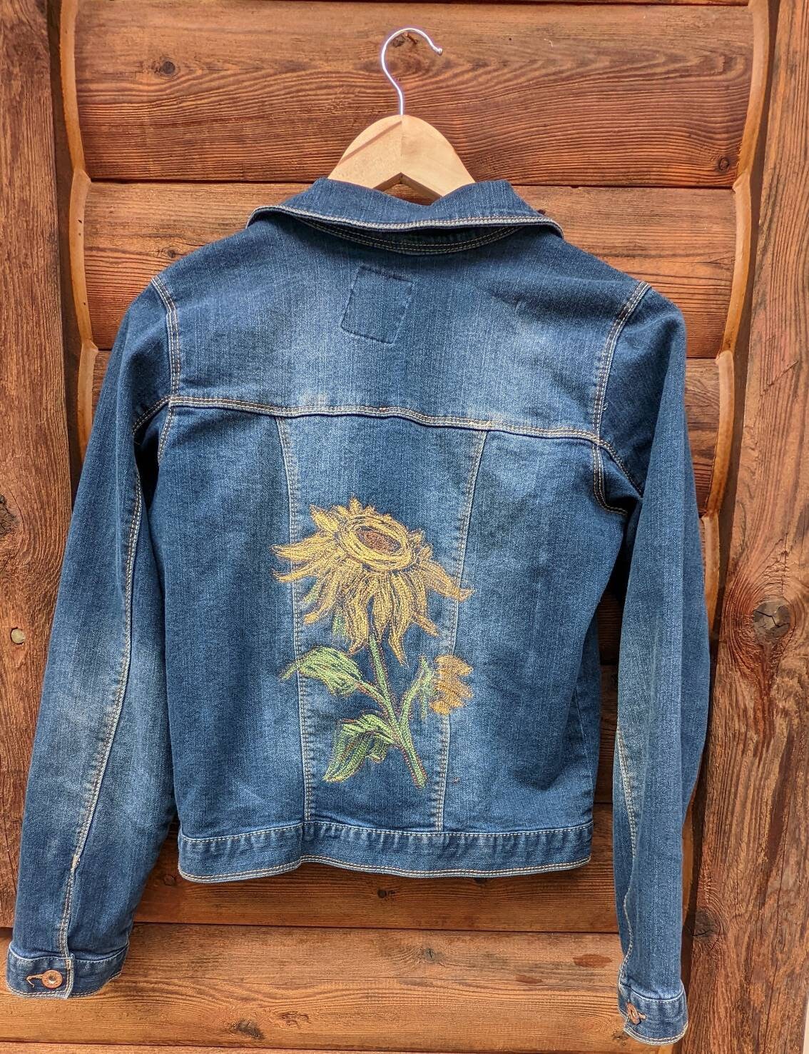 Embroidered Sunflower on a Jean Jacket - Etsy