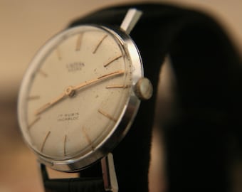 Vintage 1960s Swiss UNITAS Mens Watch, Stainless Steel, 17 Jewel