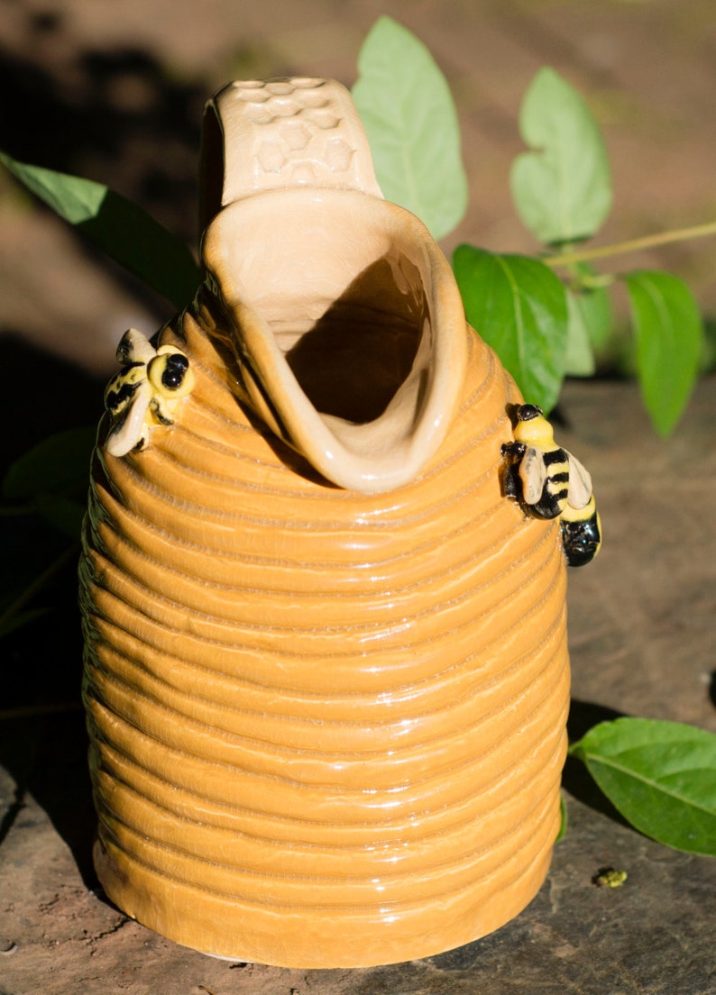 Handmade Coil Pottery Beehive Pitcher Honey Color with Bees | Etsy