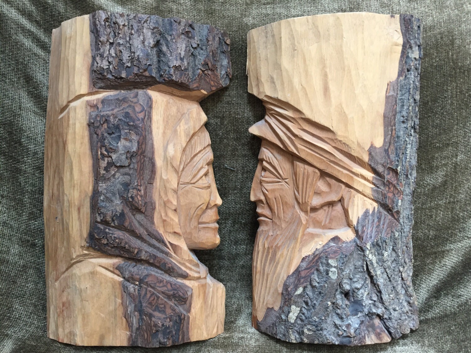 Set of 2 French Canadian Wood Carving Sculptures St. Jean Port Etsy